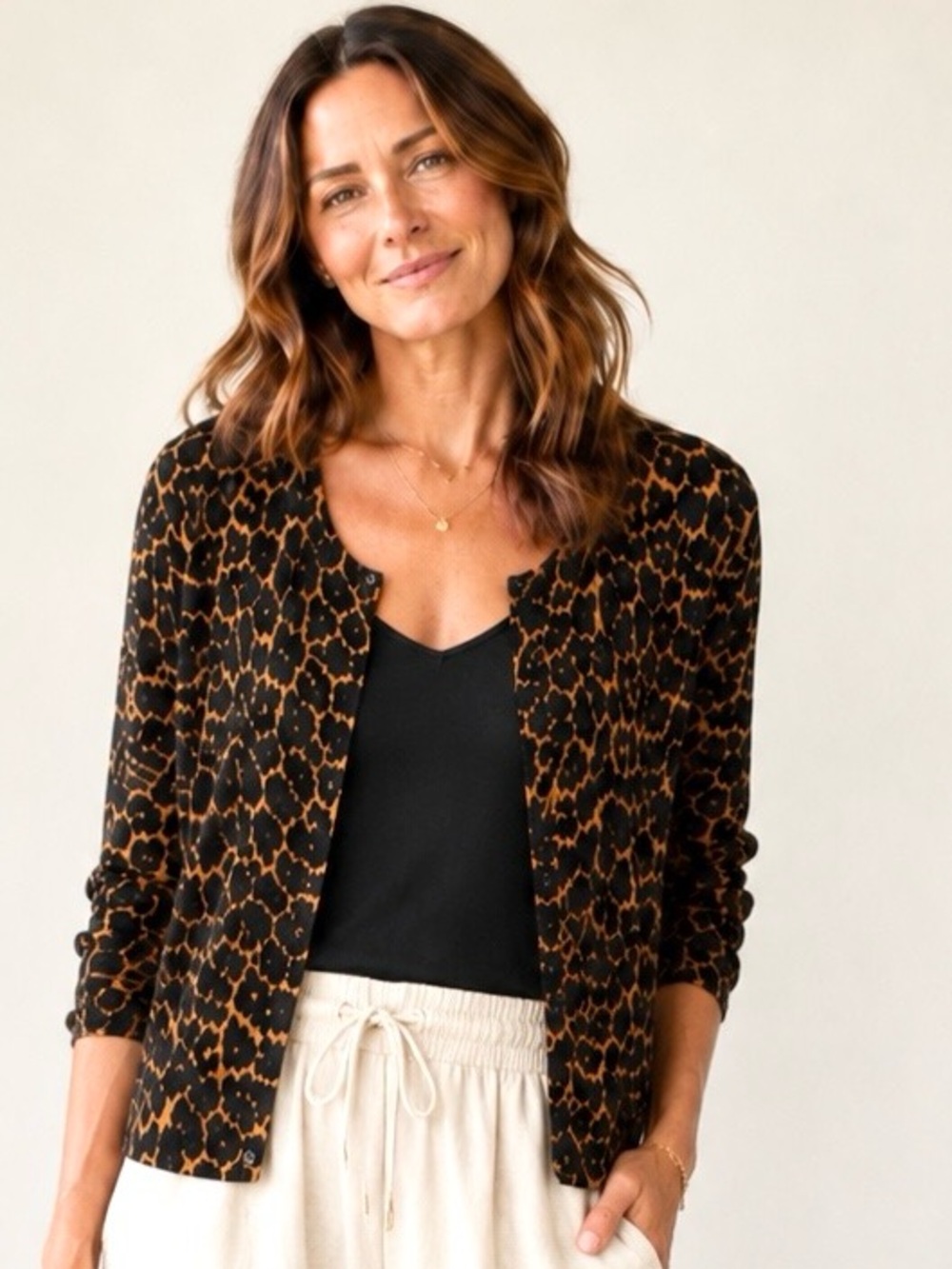 Grace Leopard Print Knit Cardigan Button Sweater XL